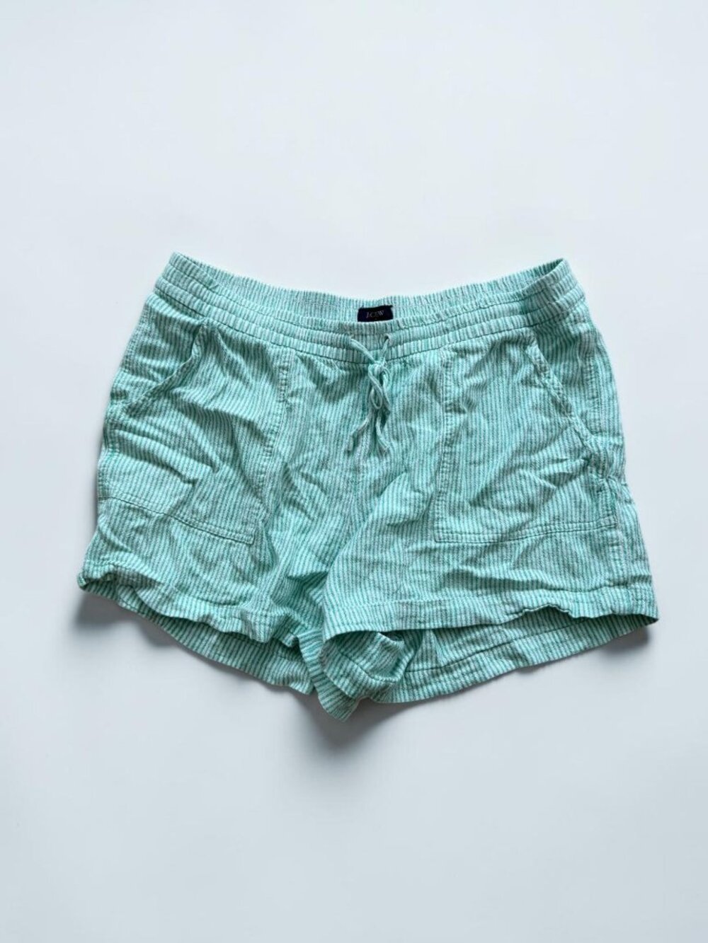 J CREW Green White Striped Linen Blend Shorts Size Medium